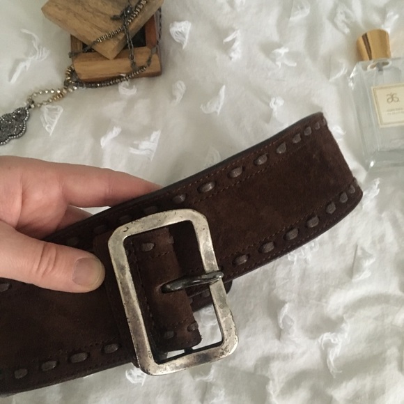 Vintage Saks 5th Avenue wide brown leather belt - Picture 3 of 6